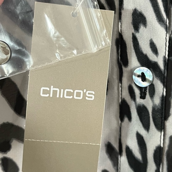 Chico’s Winter Wild Wanda L/S Sheer Blouse Black Leopard Print S - Picture 6 of 10